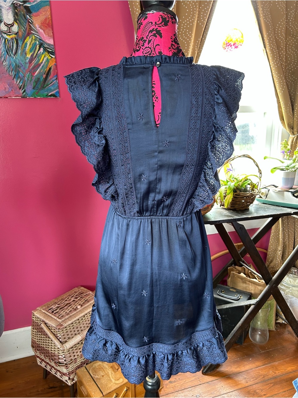 Sunday Best Navy Eyelet Ruffle Mini Dress - Picture 2 of 11